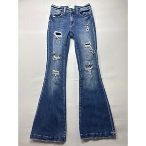 Petra 153 Women's Distressed Flare Leg Blue Denim Jeans - 5/26 (26x32) *READ*